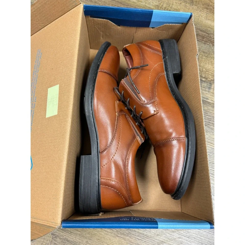 Nunn Bush Mens Cognac Brown Cap Toe Oxford Comfort Gel Dress Shoes 10.5